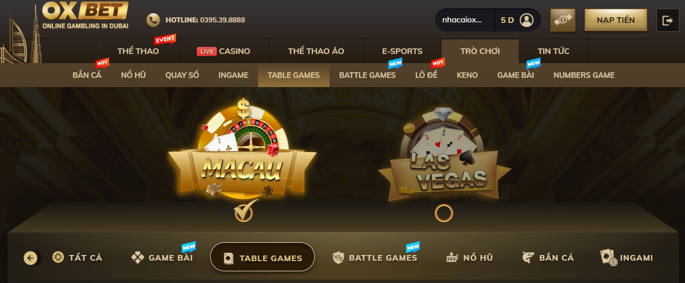 Table Games của Oxbet có những trò nào? Chơi gì dễ thắng?