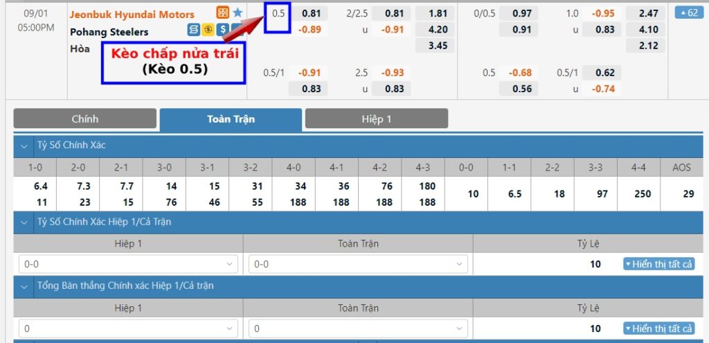 Kèo 0.5, 1/2 là gì? Cách tính kèo chấp nửa trái dễ hiểu nhất