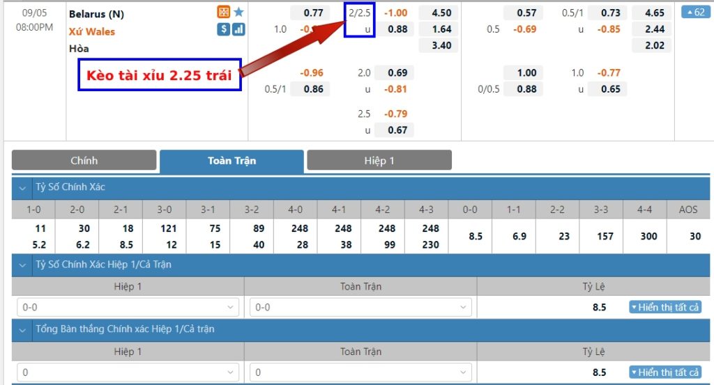 Kèo tài xỉu 0.25, 1.25, 2.25 trái là gì? Cách tính kèo dễ hiểu nhất